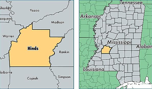 location of Hinds county on a map