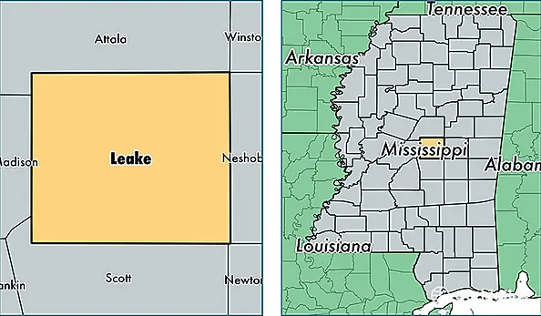 location of Leake county on a map