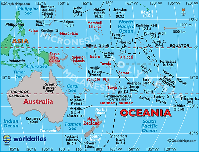 Ocean Map - Map of Oceania, Oceania Outline Map and Maps ...