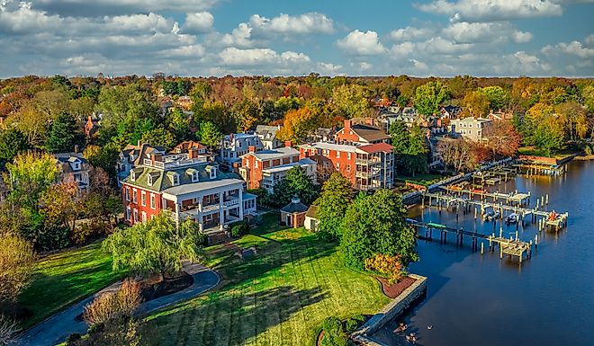 Aerial view of Chestertown, Maryland.