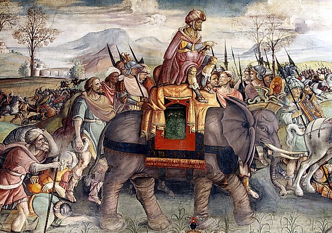 Hannibal Crossing the Alps; detail from a fresco by Jacopo Ripanda, ca 1510, Palazzo dei Conservatori (Capitoline Museum), Rome