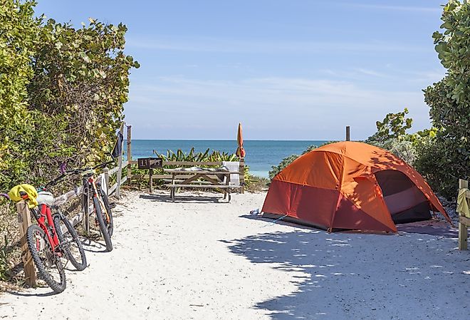 Camping at the beach in Bahia Honda State Park, Florida Keys, United States.
