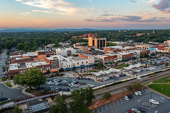 Aerial view of downtown Hickory, North Carolina.
