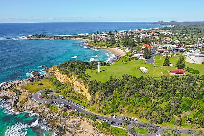 Aerial view of the lighthouse in Yamba, NSW, Australia.