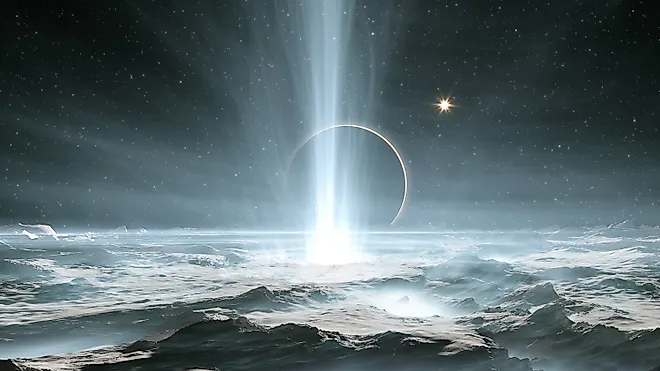 The huge geysers on Jupiter's icy moon Europa. 3d illustration