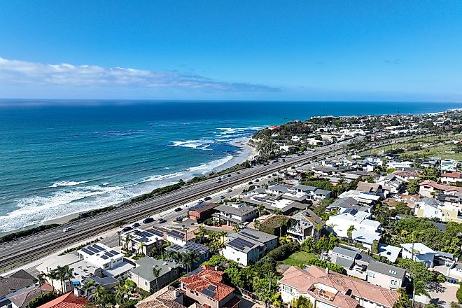 Aerial drone photo of Cardiff with nice house, West Coast of California, Encinitas, United States of America