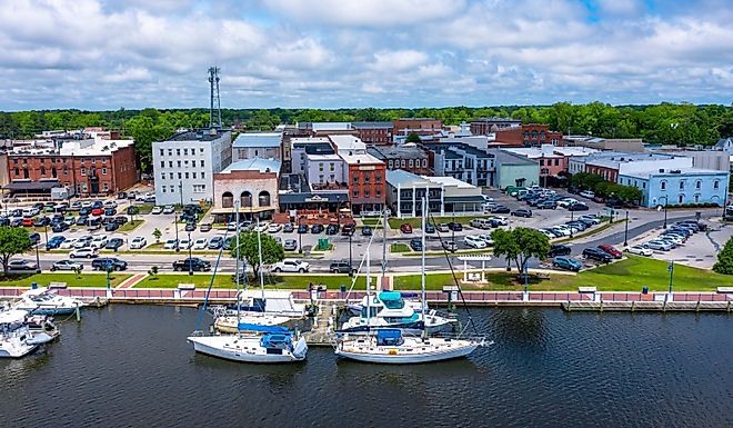 Aerial view of boats at the marina on the river near Washington, North Carolina. Editorial credit: Kyle J Little / Shutterstock.com