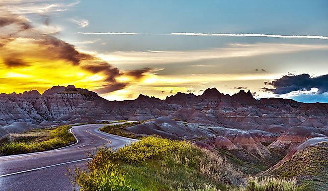 Famous Badlands Loop Road in Badlands National Park, South Dakota.