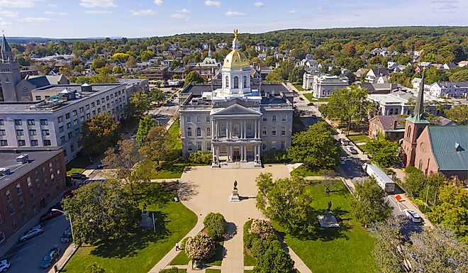 Aerial view of the New Hampshire State House in Concord, New Hampshire.