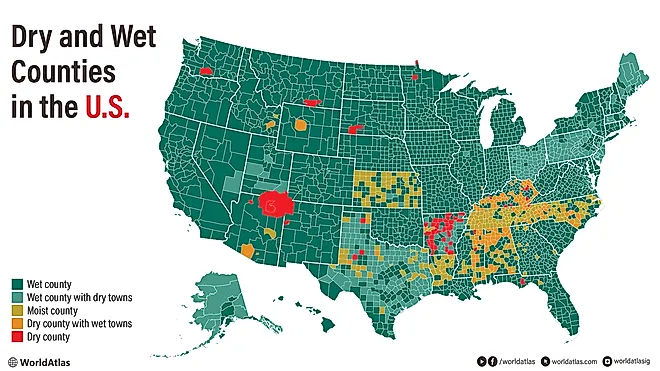 infographic showing wet counties, wet counties with dry towns, moist counties, dry counties with wet towns, dry counties