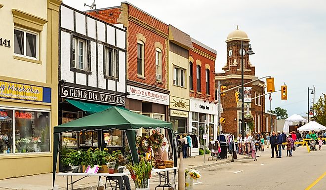 Retail stores on Muskoka Road, the main thoroughfare in Gravenhurst.