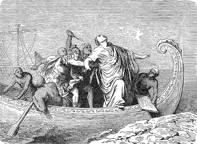 A nineteenth-century engraving of the murder of Pompey the Great on the Egyptian coast. (Credit: KtmT / Shutterstock)