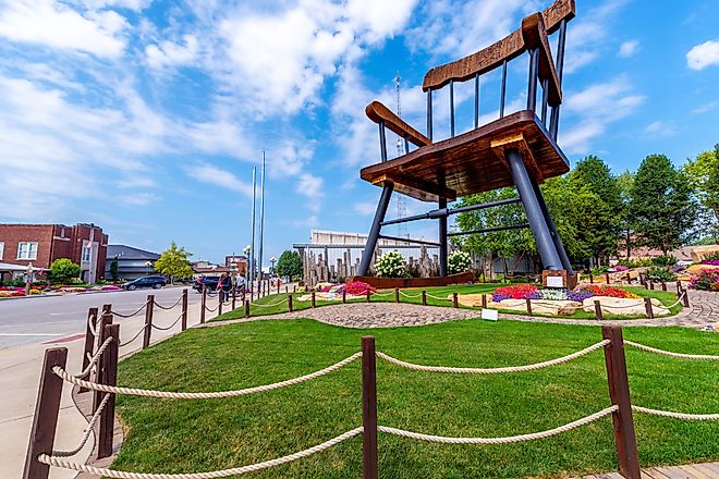 The giant wooden rocking chair in Casey, Illinois. Editorial credit: RozenskiP / Shutterstock.com.