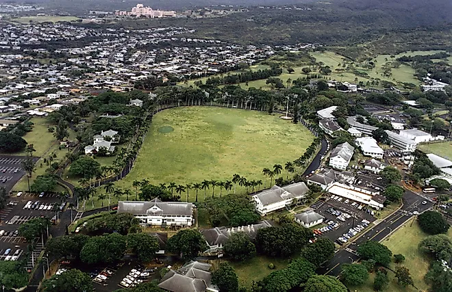 An aerial view of Fort Shafter in Hawaii.
