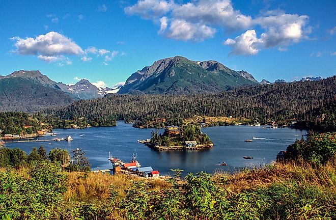 View of Halibut Cove across Katchemak Bay from Homer, Alaska.