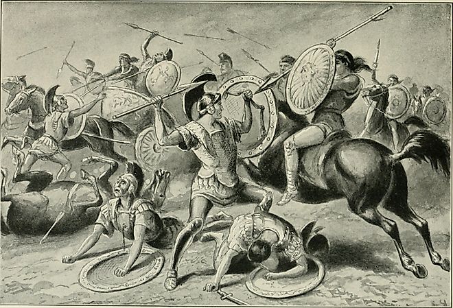 Pelopidas leading the Sacred Band Thebans into battle.