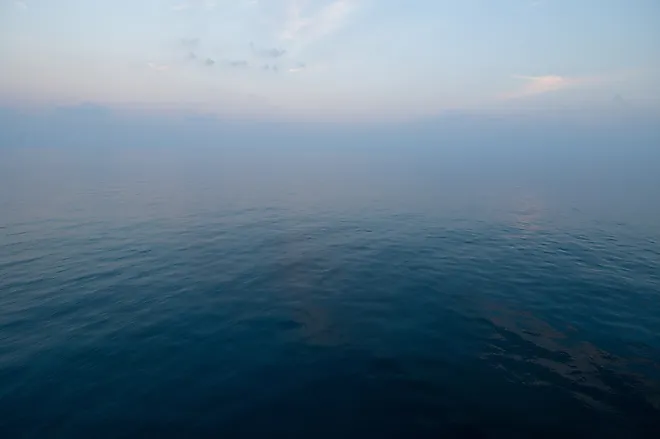Calm seas in the Gulf of Mexico offshore from the Louisiana coast.