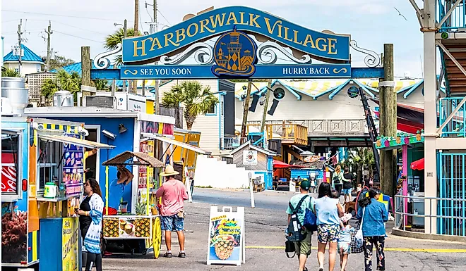 Sign for Harborwalk Village in Emerald Grande Coast in Florida Panhandle. Editorial Credit: Andriy Blokhin / Shutterstock.com