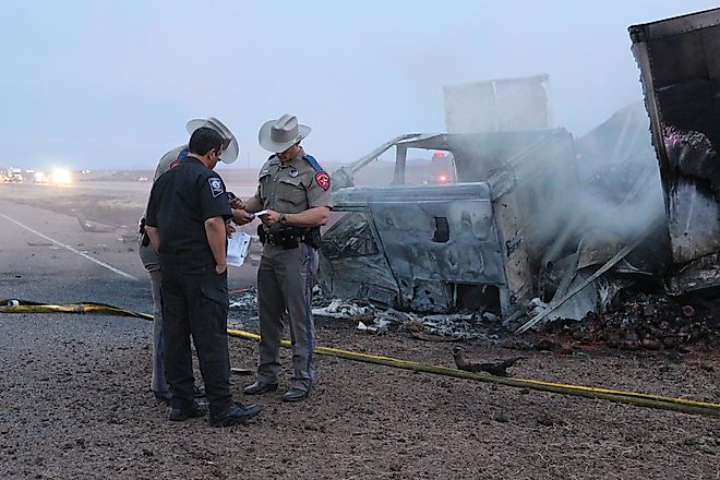 Deadly crash on Interstate 10 (I-10), Paramedics and Firefighters working on the road. 