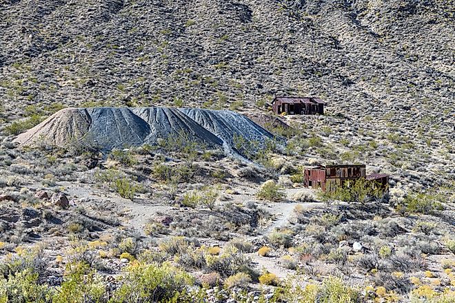 Abandoned buildings at Leadfield ghost town in Death Valley National Park, California, US