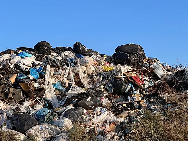 Garbage mountain in landfill. 