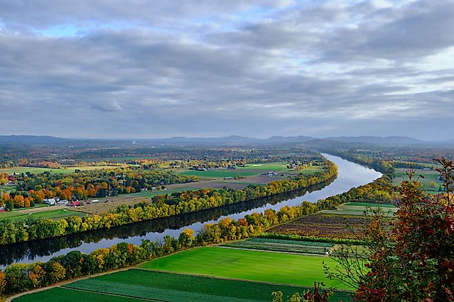 The Connecticut River flowing through the Pioneer Valley, taken from Sugarloaf Mountain in Sunderland, Massachusetts.