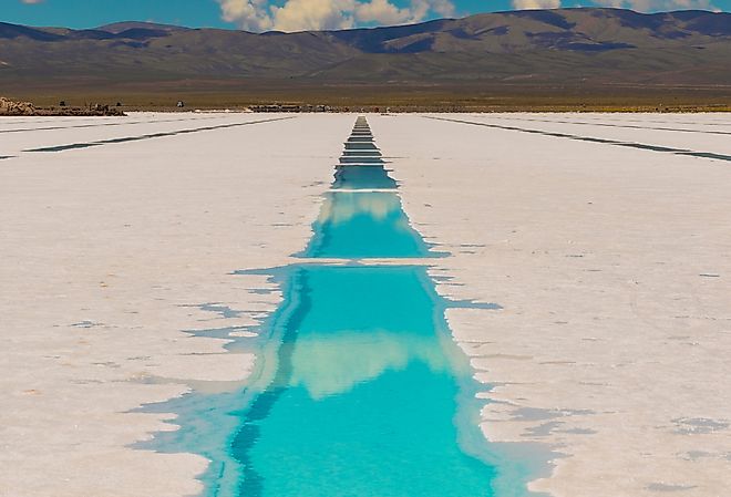 Pools for the extraction of lithium in Salinas Grandes, Jujuy, Argentina.