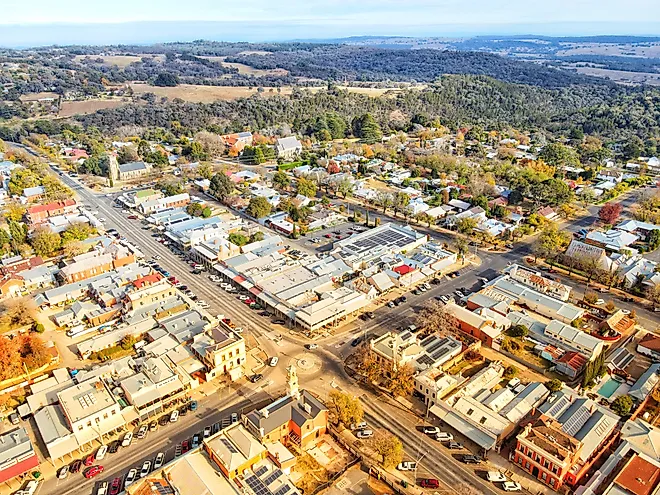 Aerial view of Beechworth, Victoria, Australia.