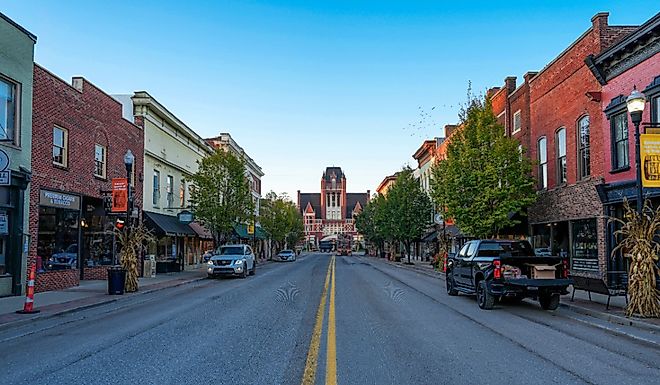 Brick buildings along the main street in Bardstown, Kentucky. Image credit Jason Busa via Shutterstock