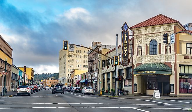The historic Liberty Theater and downtown Astoria. Image credit Bob Pool via Shutterstock.
