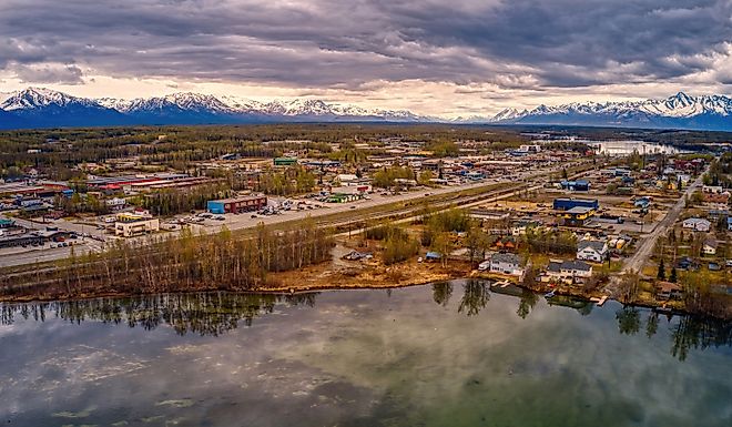 Aerial view of Wasilla, Alaska, during spring.