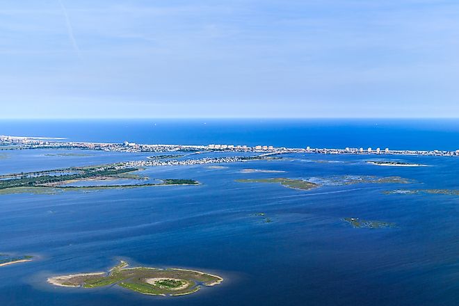Aerial view of Jamaica Bay on approach to New York City