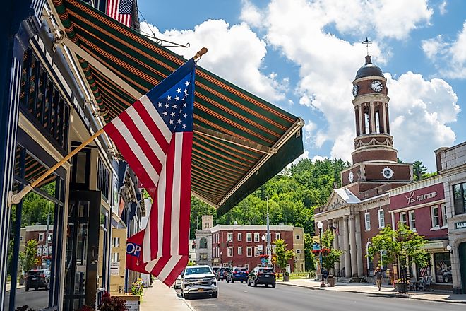 Street view of downtown Saranac Lake in Summer, New York, via aimintang on iStock.com