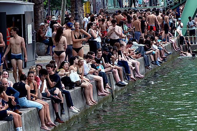 Parisians swim in the Saint Martin canal on a sweltering day