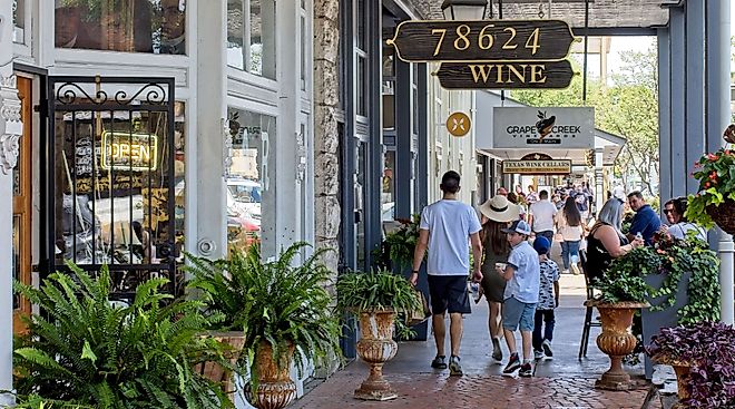 Downtown Fredericksburg, Texas along main street