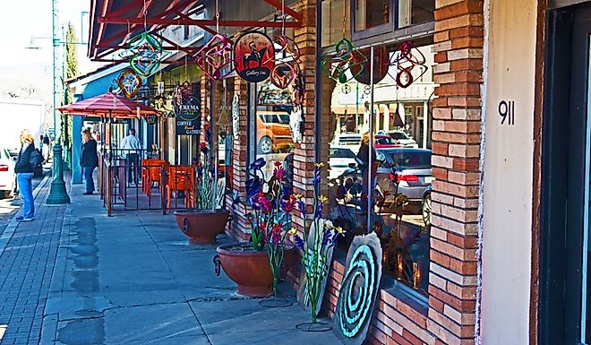 : North Main Street in Old Town Cottonwood offers an eclectic range of stores, cafes and restaurants. Editorial credit: Mystic Stock Photography / Shutterstock.com