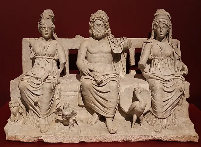 Capitoline Triad of Juno, Jupiter, and Minerva, ancient Roman deities.