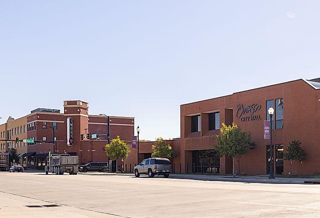 The Owasso City Hall and the old business district on 2nd Avenue. Editorial credit: Roberto Galan / Shutterstock.com