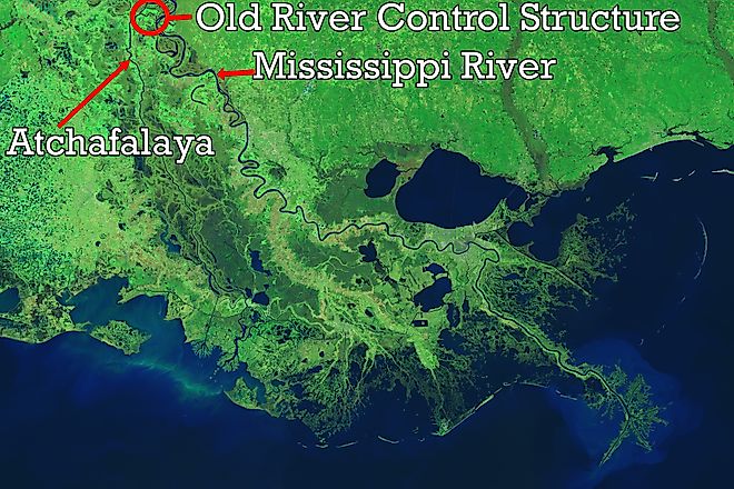 Lay of the Land Between Old River and the Mississippi. This model of the land elevation between the Mississippi, the Atchafalaya, and the Old Ri Elements of this image furnished by NASA.