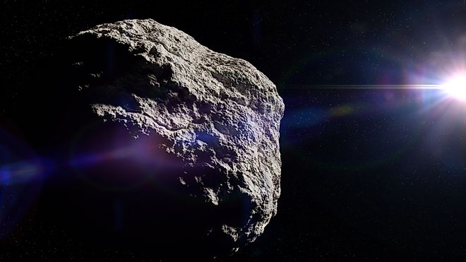Asteroid lit by the Sun