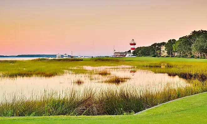 View of the coast along Hilton Head Island in South Carolina.