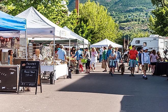 people in the farmer's market in Aspen, Colorado