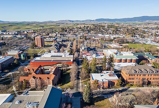 Aerial shot of University of Idaho in Moscow, Idaho. 