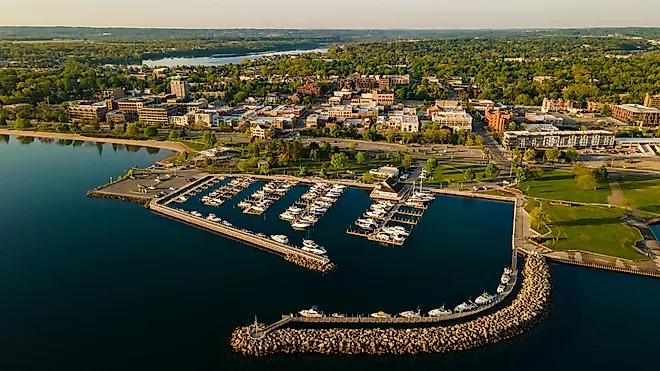 Boat Marina in Grand Traverse Bay, Traverse City, Michigan.