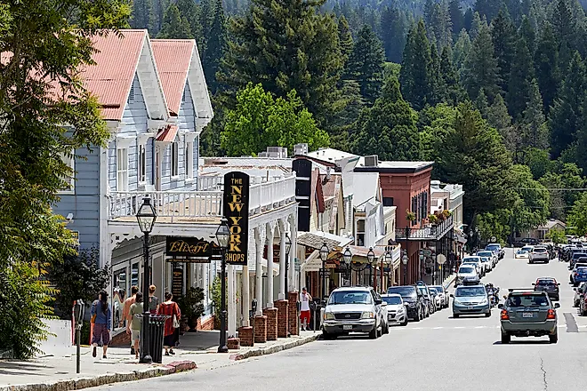 Rustic buildings along Broad Street in Nevada City, California. Image credit Frank Schulenburg, CC BY-SA 4.0 , via Wikimedia Commons