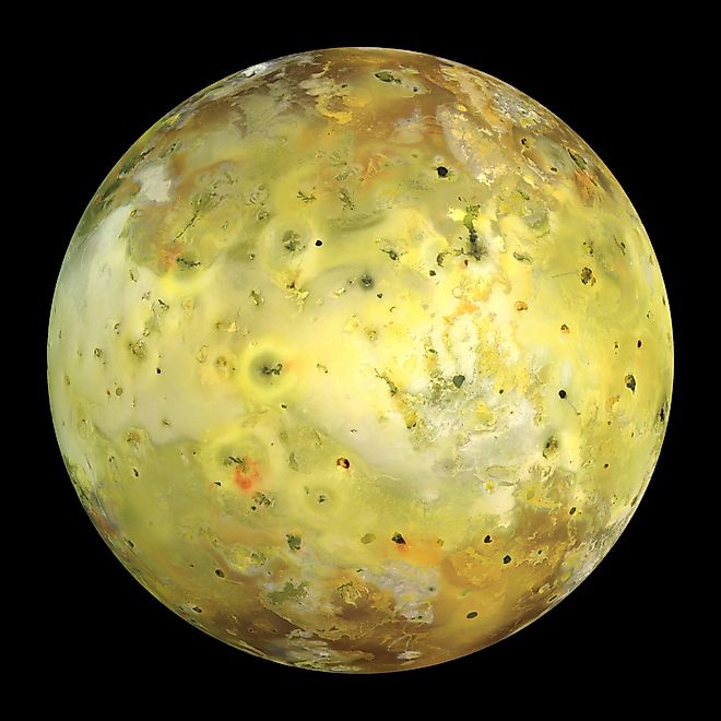 A mosaic of images of Jupiter's moon Io taken by NASA’s Galileo spacecraft. Credit: NASA / JPL / University of Arizona, Public domain, via Wikimedia Commons