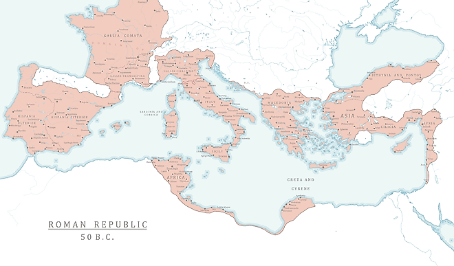 Roman Republic, 50 BCE (Shuaaa2, CC BY 4.0, via Wikimedia Commons)
