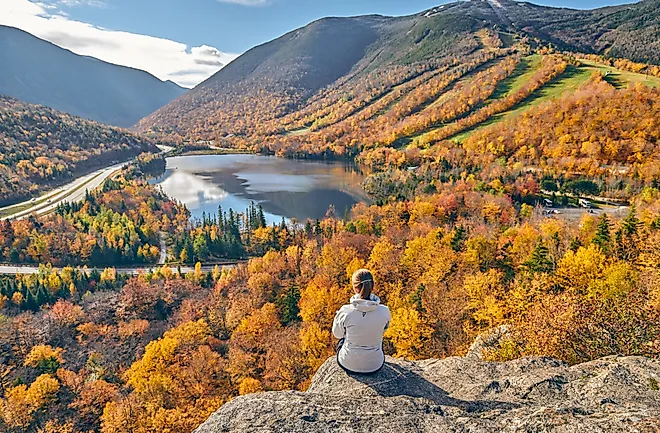 Fall foliage at the Franconia Notch State Park, New Hampshire.