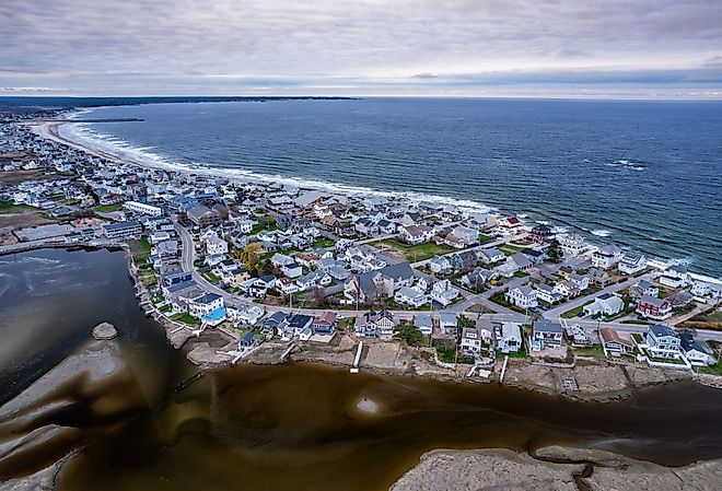 Aerial view of Wells Beach, Maine.