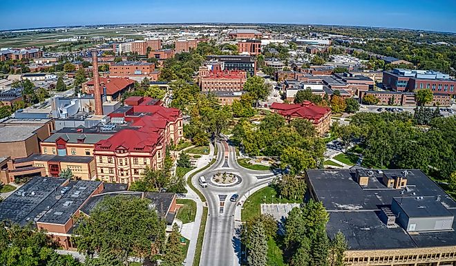 Aerial View of a Large Public University in Fargo, North Dakota.